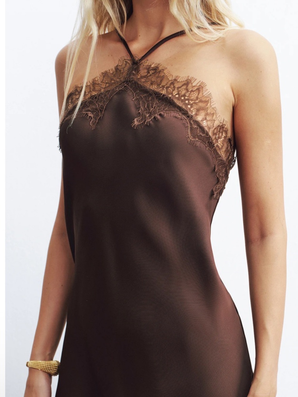 Commense Lace Trim Satin Asymmetric Backless Midi Dress Size Medium NWT - Picture 4 of 6